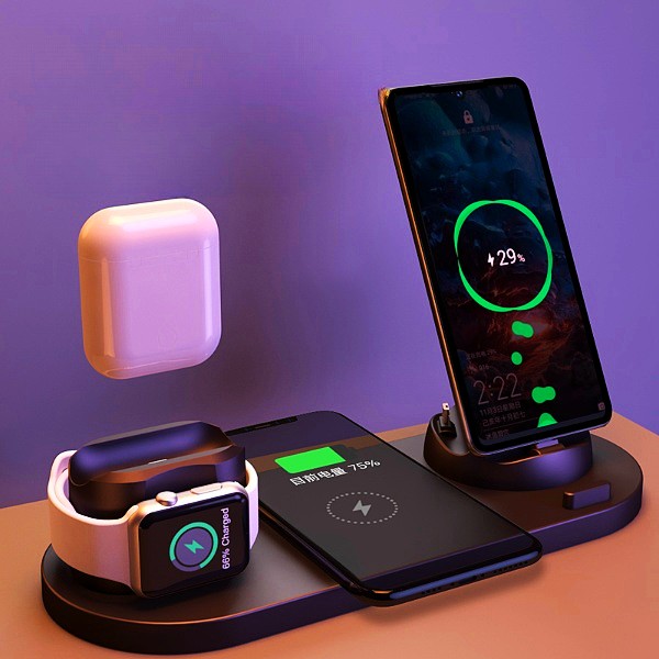 6-in-1 Super Fast Wireless Charging Station – Smart Dock for iPhone, Watch & AirPods